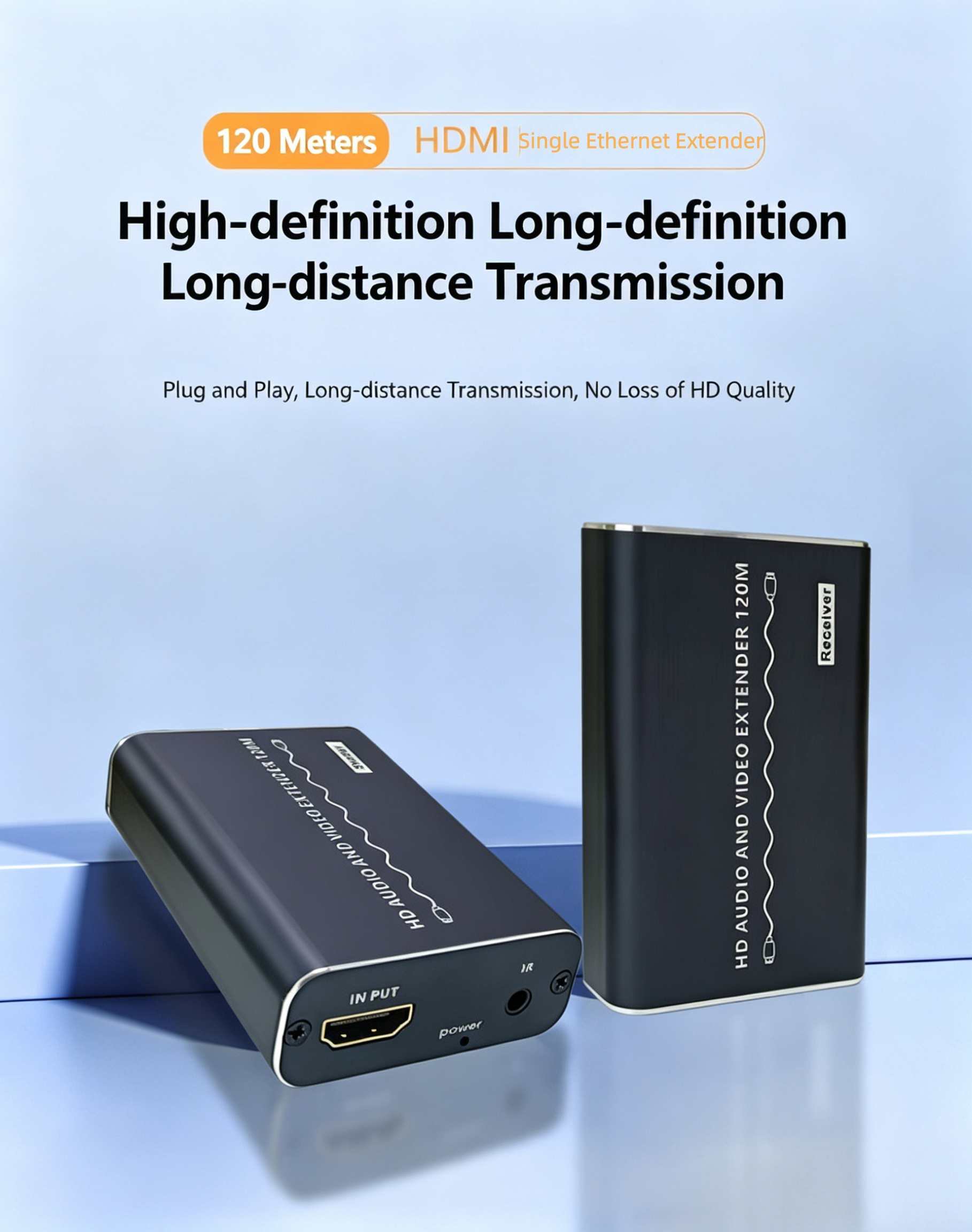 DP Ethernet extender 120 meters 4K HD DP1.4 signal stable computer connected to LED Display, GPU, Media Player, Streaming, Server-EX51-A-0-BK(XHD201)