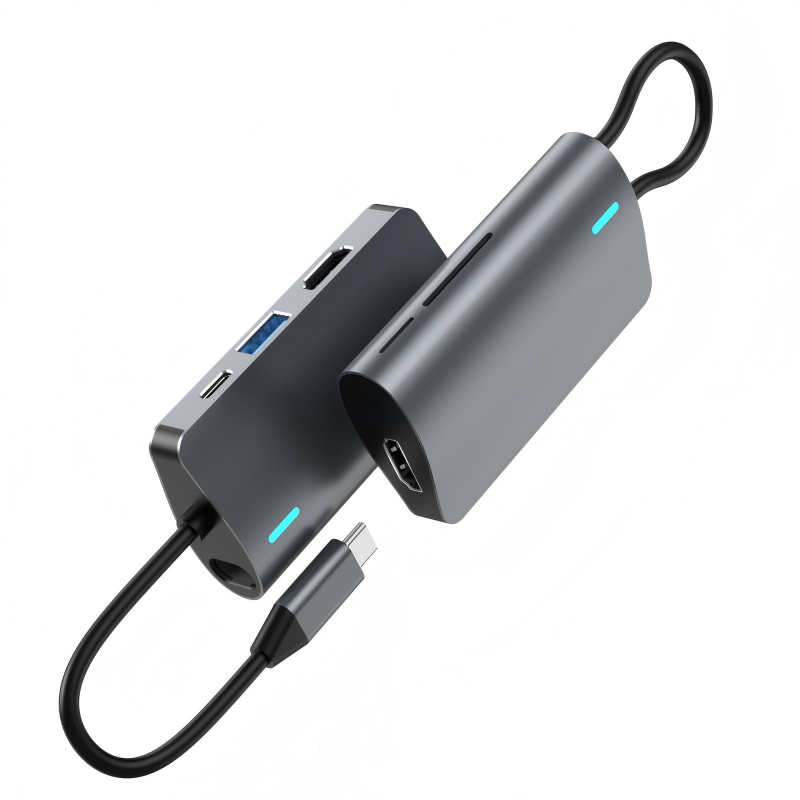 USB C Multi-Port Hub, 6-in-1 Expansion Dock Type-C USB3.0 PD100W and 4K with SD/TF Card Reader  for Laptops and Tablets