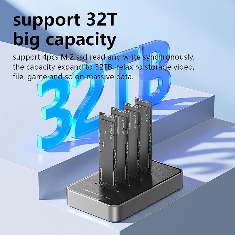 4-Bay M.2 NVME SATA SSD Enclosure Tool-Free, Up to 32TB, USB 3.2 Gen 2 10Gbps External Hard Drive Docking Station  for M.2 NVMe PCIe (M Key, B+M Key) and SATA NGFF (B+M Key)--ST32-A-0-BK-V1-S1(DB2804SNA)