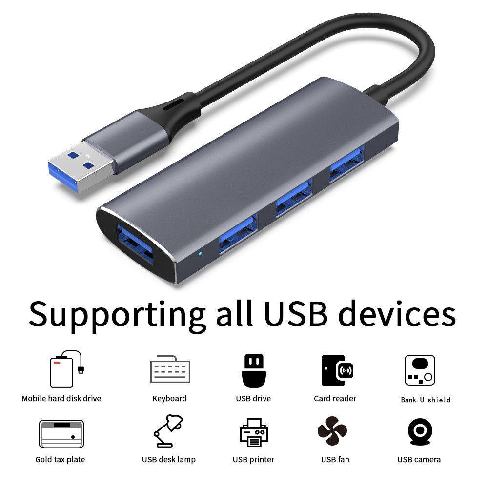 USB Hub 4-Port USB Hub Ultra-Slim Data USB Splitter Portable Aluminium Alloy Mini USB Hub Extensions Applicable for Laptop, MacBook, Mac Mini/Pro, Surface, Notebook PC, PS4, Flash Drive, Mobile HDD-UH04-4