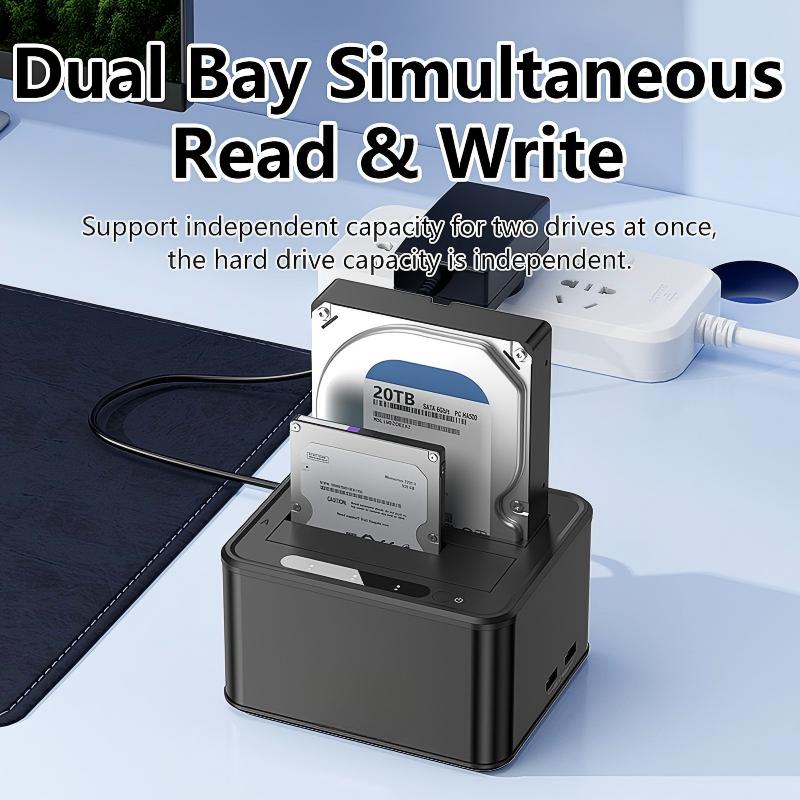 External Hard Drive Docking Station, Hard Drive Dock for 2.5 and 3.5 inch SATA HDD SSD, HDD Docking Station with Dual Bay, USB 3.0 Hard Drive Reader-HD07S