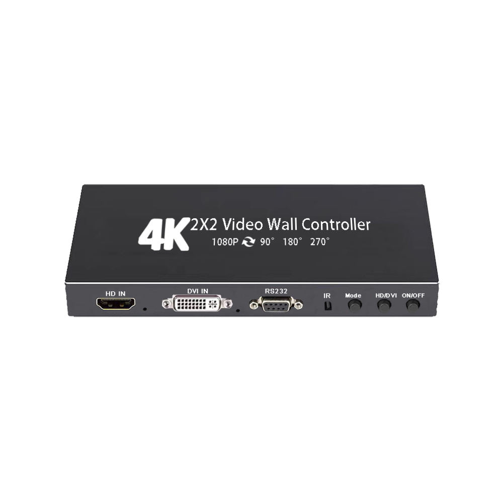 Video Wall Controller, 4K x 2K HD Seamless Splicing Professional Processor with HDMI+DVI+RS232 Input, 4 Way HDMI & SPDIF Output 180 Degree Rotate TV Wall Display 2x2, 1x2, 1x3, 1x4, 2x1, 3x1, 4x1