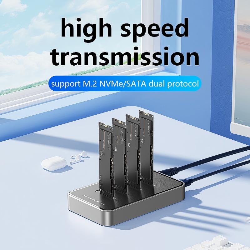4-Bay M.2 NVME SATA SSD Enclosure Tool-Free, Up to 32TB, USB 3.2 Gen 2 10Gbps External Hard Drive Docking Station  for M.2 NVMe PCIe (M Key, B+M Key) and SATA NGFF (B+M Key)--ST32-A-0-BK-V1-S1(DB2804SNA)