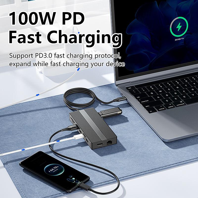 USB C Hub Docking Station Dual Monitor 2*HDMI 4K@60HZ,13 in 1 Laptop Docking Station 2 Monitor with 3*USB C(10Gbps) ,2*USB A(5Ggbps)1*USB-A(480Mbps)，Ethernet(1000M ),PD 100W,SD/TF3.0 for Dell/HP/Lenovo