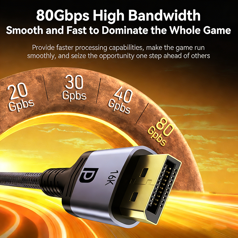 Displayport to Displayport 2.1 Cable, 80Gbps, 16K@60Hz/8K@120Hz/4K@240Hz/2K@360Hz DP to DP 2.1 Cord Compatible with HDR HDCP 2.3 DSC FreeSync G-Sync Monitor Graphics RTX 5090 4090 PC HDTV-AV99-1