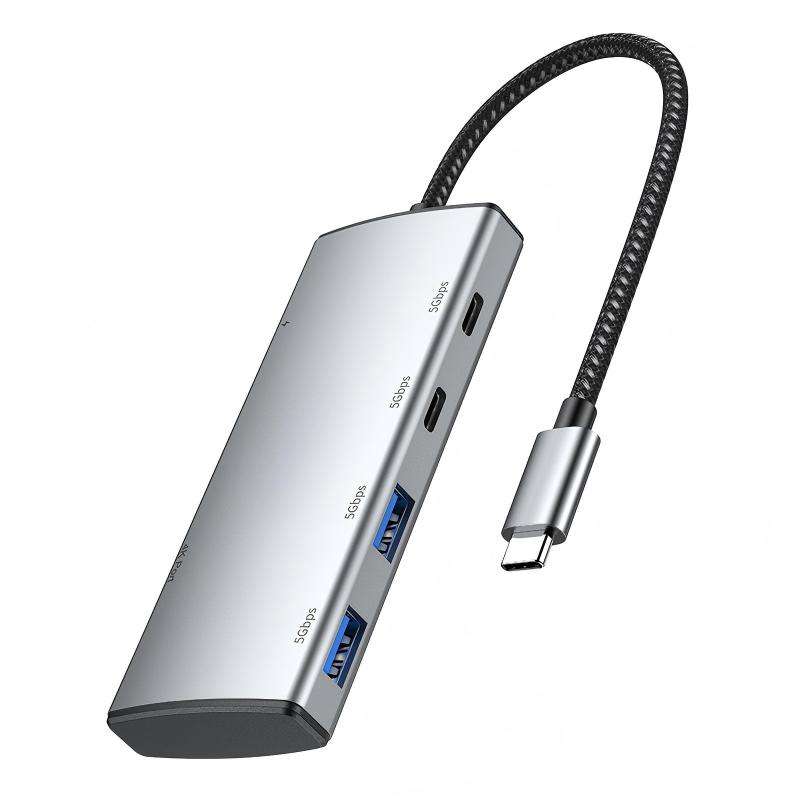 Type-C 6 in 1 Hub HDMI 4K60Hz Adapter, USB 3.1 Hub Splitter PD100W Fast Charging 5GB Data Transmission Plug & Play, Compatible with MacBook, iMac, Laptop, iPad, PC-UH06-6A