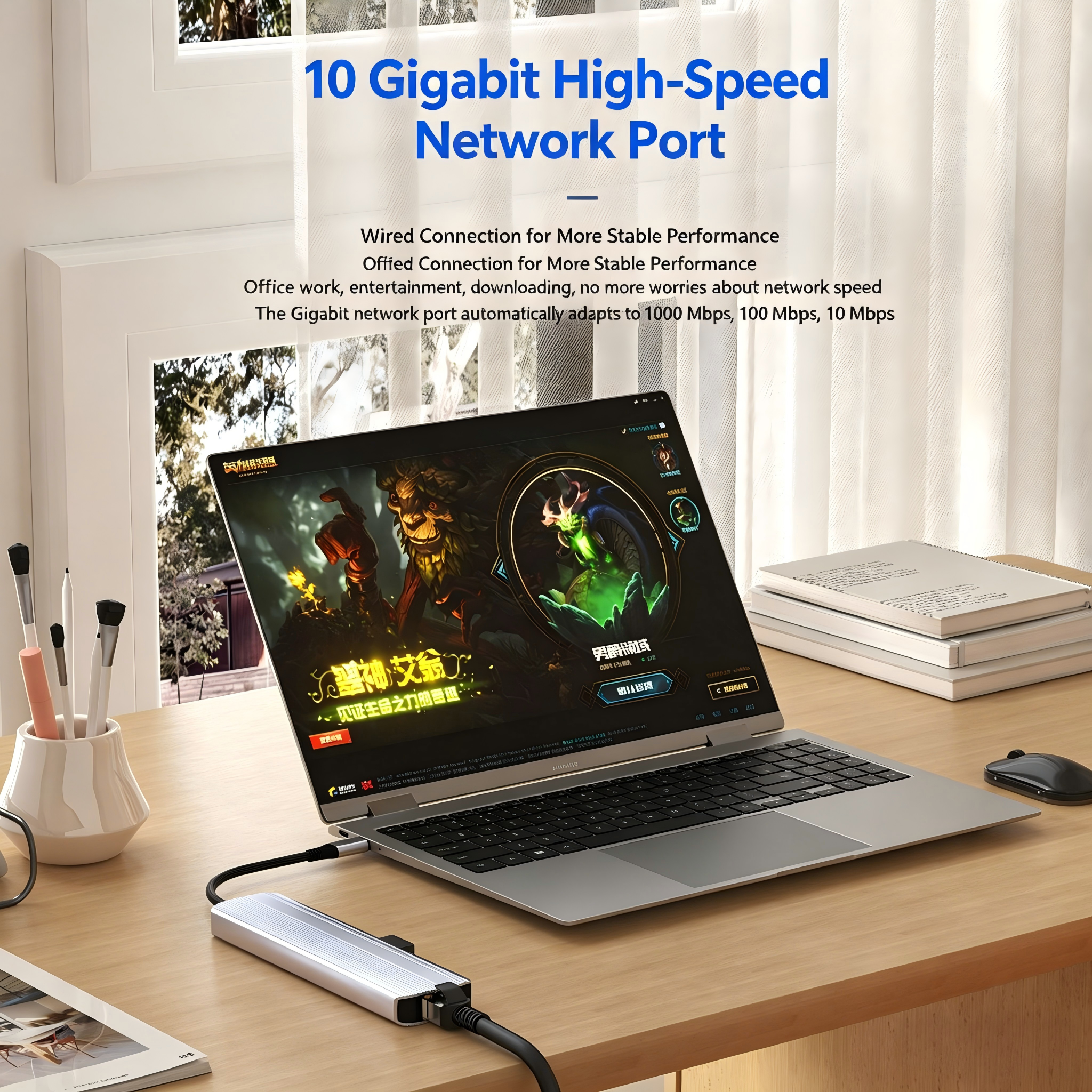QGeeM 7 in 1 Hub with Built-in Audio Bridge  HDMI 4K30Hz 100W PD RJ45 1000Mbps 5Gbps 3.5mm Audio-UH07-1D