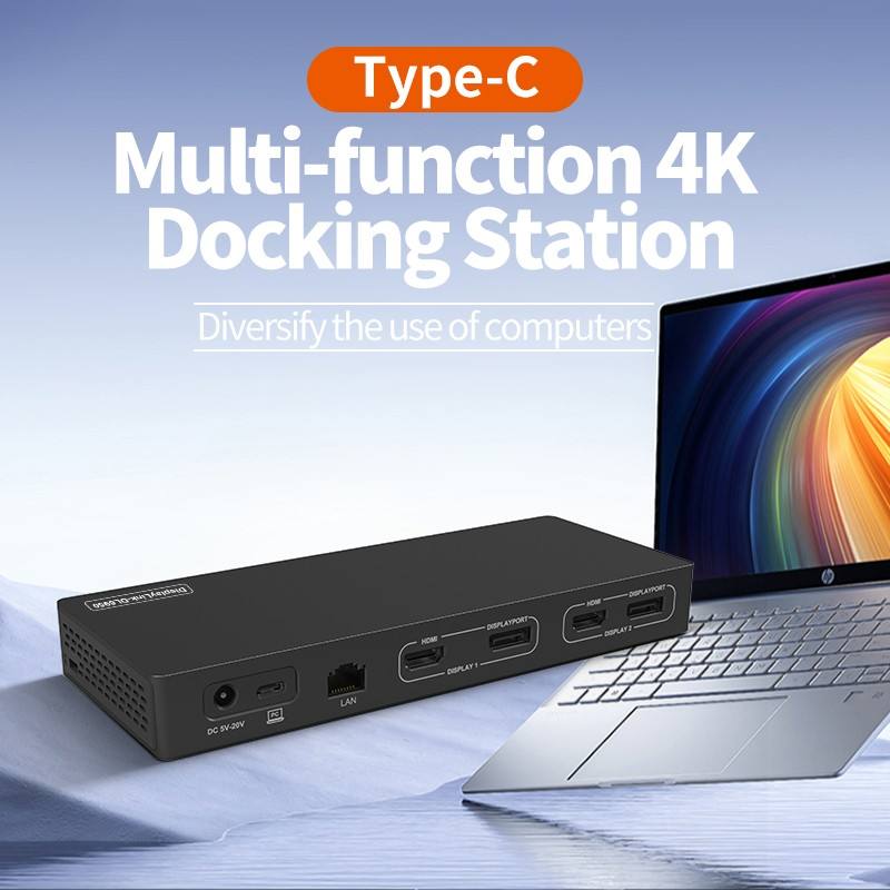 14-In-1 Displaylink MST Docking Station Dual Monitor Support M1/M2, PD100W, 10Gbps USB3.2 Gen2,Ethernet 1000Mbps,3.5MM Audio, SD+TF 3.0 Card Reader,4K@60Hz HDMI Displayport DP Laptop USB-C Hub for Mac and Windows--HU1401