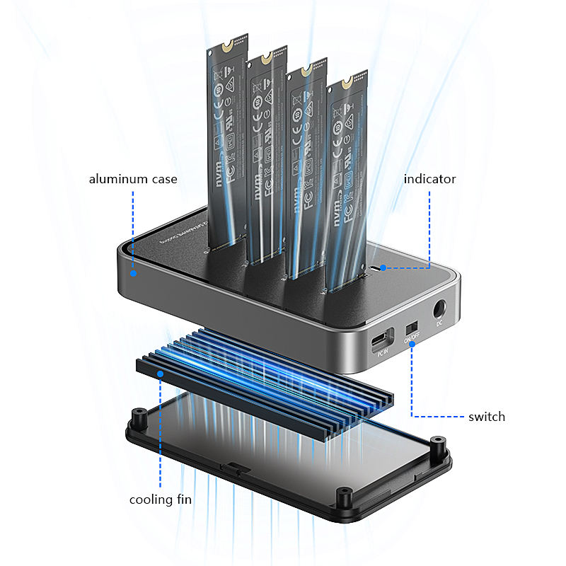 4-Bay M.2 NVME SATA SSD Enclosure Tool-Free, Up to 32TB, USB 3.2 Gen 2 10Gbps External Hard Drive Docking Station  for M.2 NVMe PCIe (M Key, B+M Key) and SATA NGFF (B+M Key)--ST32-A-0-BK-V1-S1(DB2804SNA)