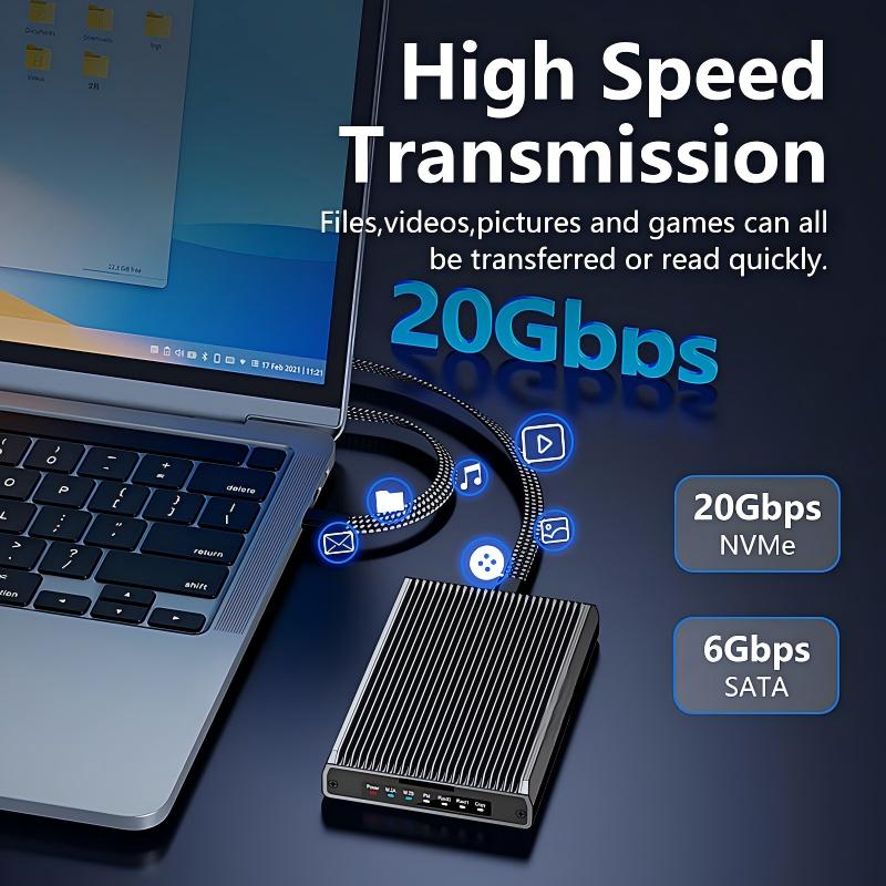 20Gbps M2 NVME SATA Array SSD Enclosure External RAID SATA NVME M.2 SSD Enclosure for NVME SATA M.2 2230 2242 2260 2280 SSDs Support System:Windows/Linux/Mac OS/Android-DB280A3