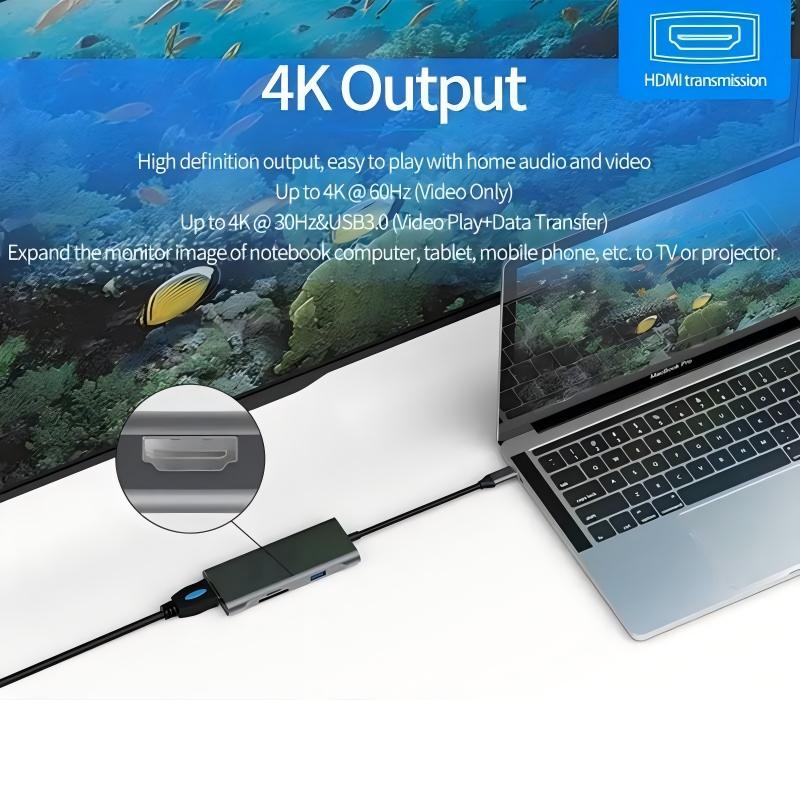7 In 1 USB C Multifunction Docking Station Hub (USB 3.0x3+PD Port+SD Card+TF Card+HDMI 4K)with HDTV PD USB C Adapter Dock Station for Macbook Pro