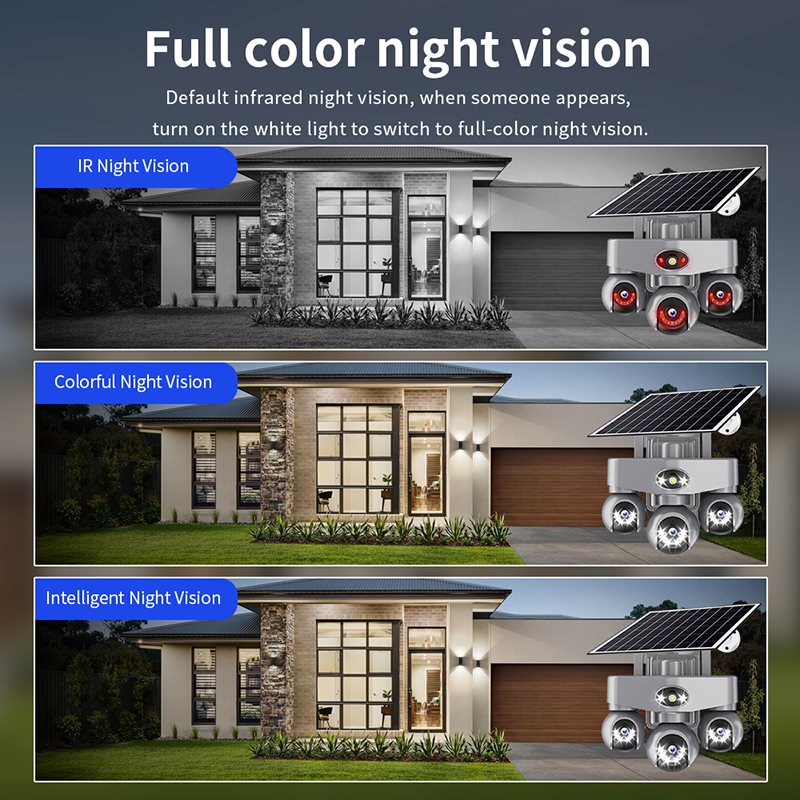 AOV 6MP 3 Lens PTZ AI Solar Powered CCTV Camera - 360° Outdoor WiFi Security Camera with 2-Way Audio, Motion Detection, and Solar Panel for Continuous Surveillance