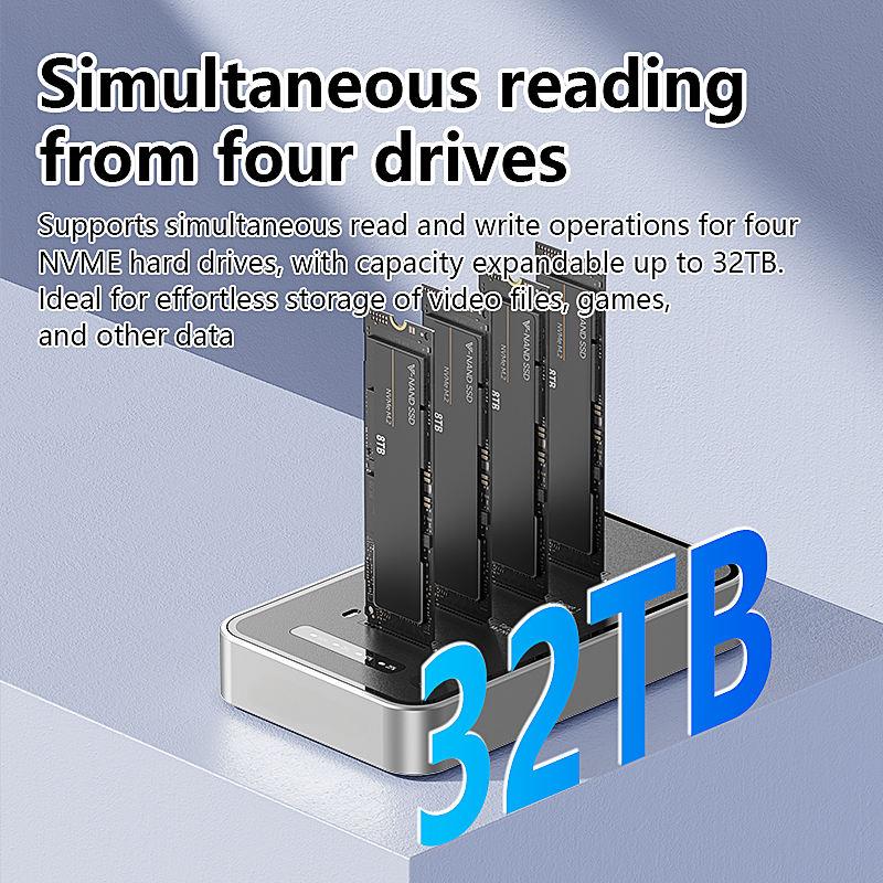 ‌40Gbps USB4.0 4-Bay M.2 NVMe SSD Enclosure – 32TB Capacity PCIe Docking Station with Offline Clone ，compatible with  Windows/Linux/Mac OS/Android---DB2804NA