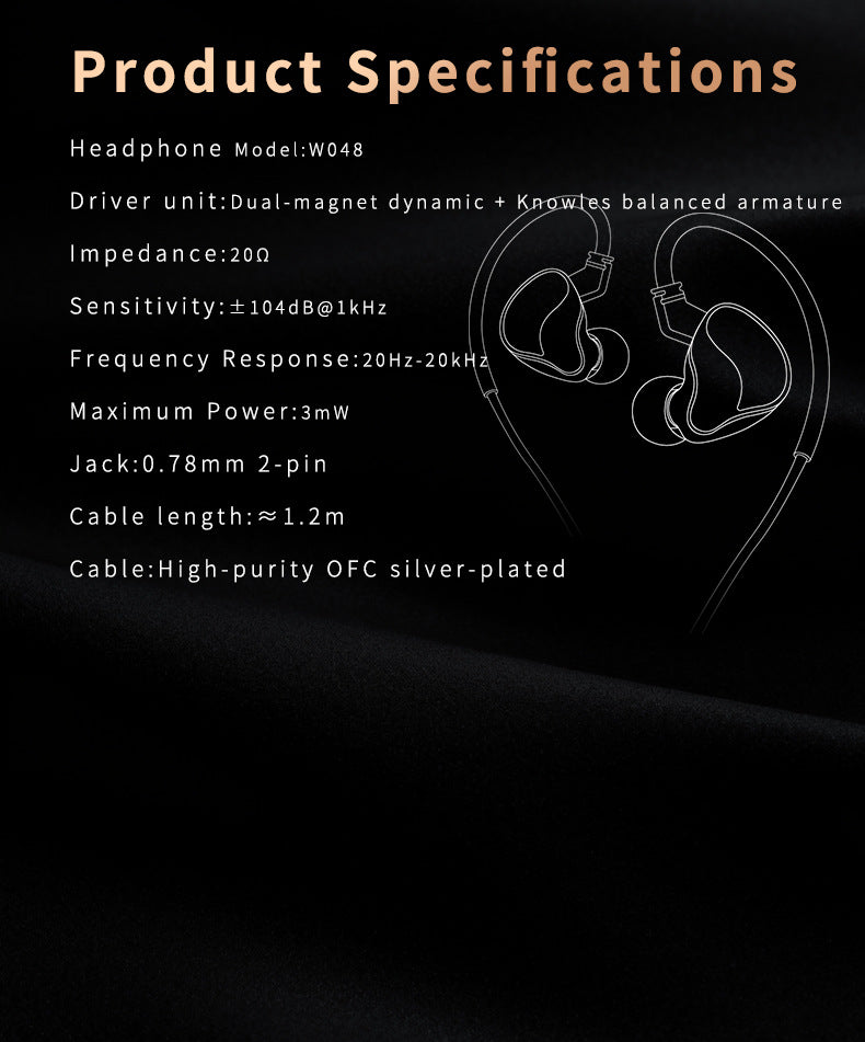 Pro Dual-Driver (1DD+1BA) Wired IEM Earphones – HiFi Audio, 26dB Noise Isolation, Detachable 2-Pin Cable, Ergonomic Fit, Compatible with PC/PS5/Laptops/Tablets/Music Players