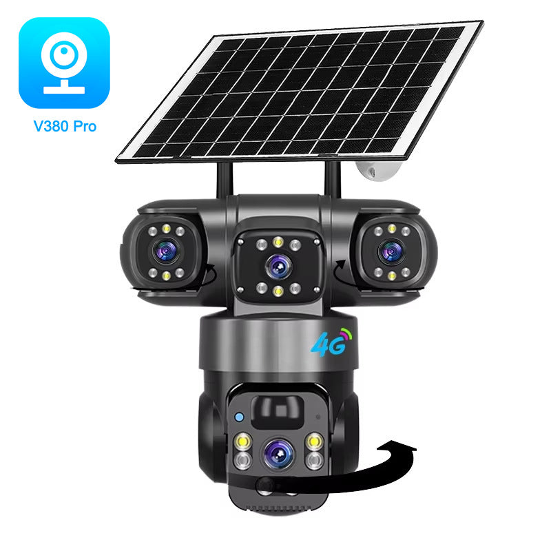 6MP Zoom Three Lens Dual Screen Solar Camera Outdoor 2K 4G WiFi PTZ 2-Way Talk Human Auto Tracking Security Camera V380Pro(Gray)--P0096-1-V1-S1
