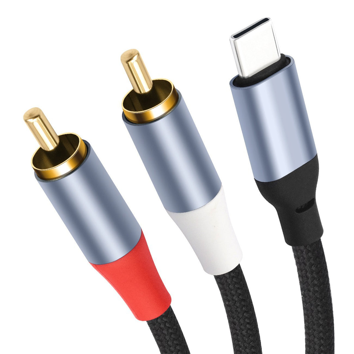 USB C to 2RCA Braided Audio Cable，USB C to 2 Male 24-bit/96 kHz Y RCA Audio Splitter Cord Adapter for iPad, Phone, Laptop, Tablet, Galaxy, Pixel, Home Theater, DVD, Amplifier, Speaker, Car Stereo