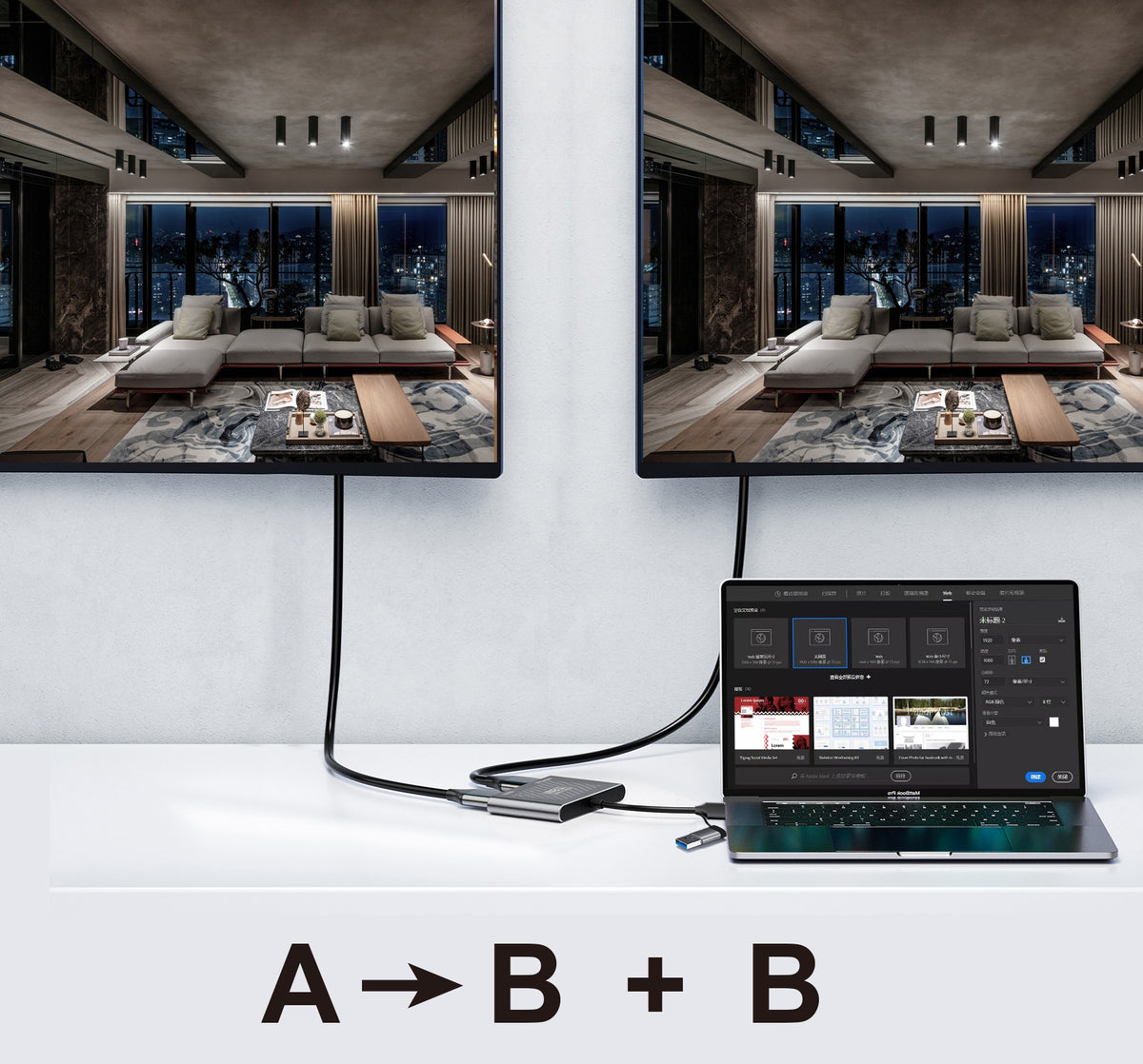2 in 1 USB-A/C to Dual HDMI Adapter,1*4K@30Hz,1*1080P@60Hz HDMI Splitter Extended Display with Driver Support Mac OS/Windows HDMI Splitter for Dual Monitors MST Dual HDMI Adapter for 2 Monitors for MacBook/Dell/HP-UH02AC-1(UH02A-1))