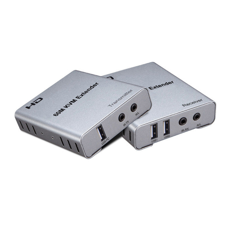 196FT（60m) HDMI KVM USB Extender with Loop Out and IR Control, HDMI KVM Extender Kit Balun 1080P 60Hz Over Cat5e/6 Ethernet Cable for USB Keyboard Mouse (TX and RX)-EX05-A-60-SY