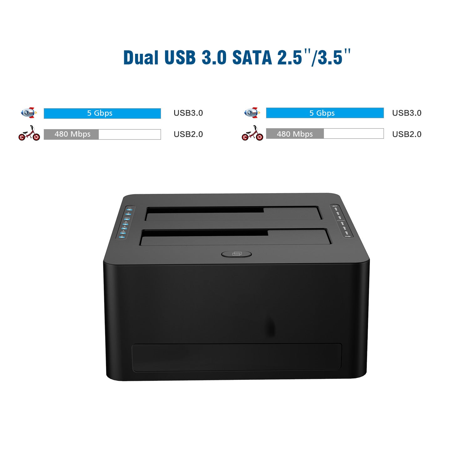 Dual-Bay Hard Drive Docking Station for USB TO 2.5 & 3.5 inch SATA HDD/SSD, Supports Offine Clone & UASP, 5Gbps, 2 * 10TB, USB 3.0 Hard Drive Reader for PC, Laptop, Windows, Mac OS, Linux, Black