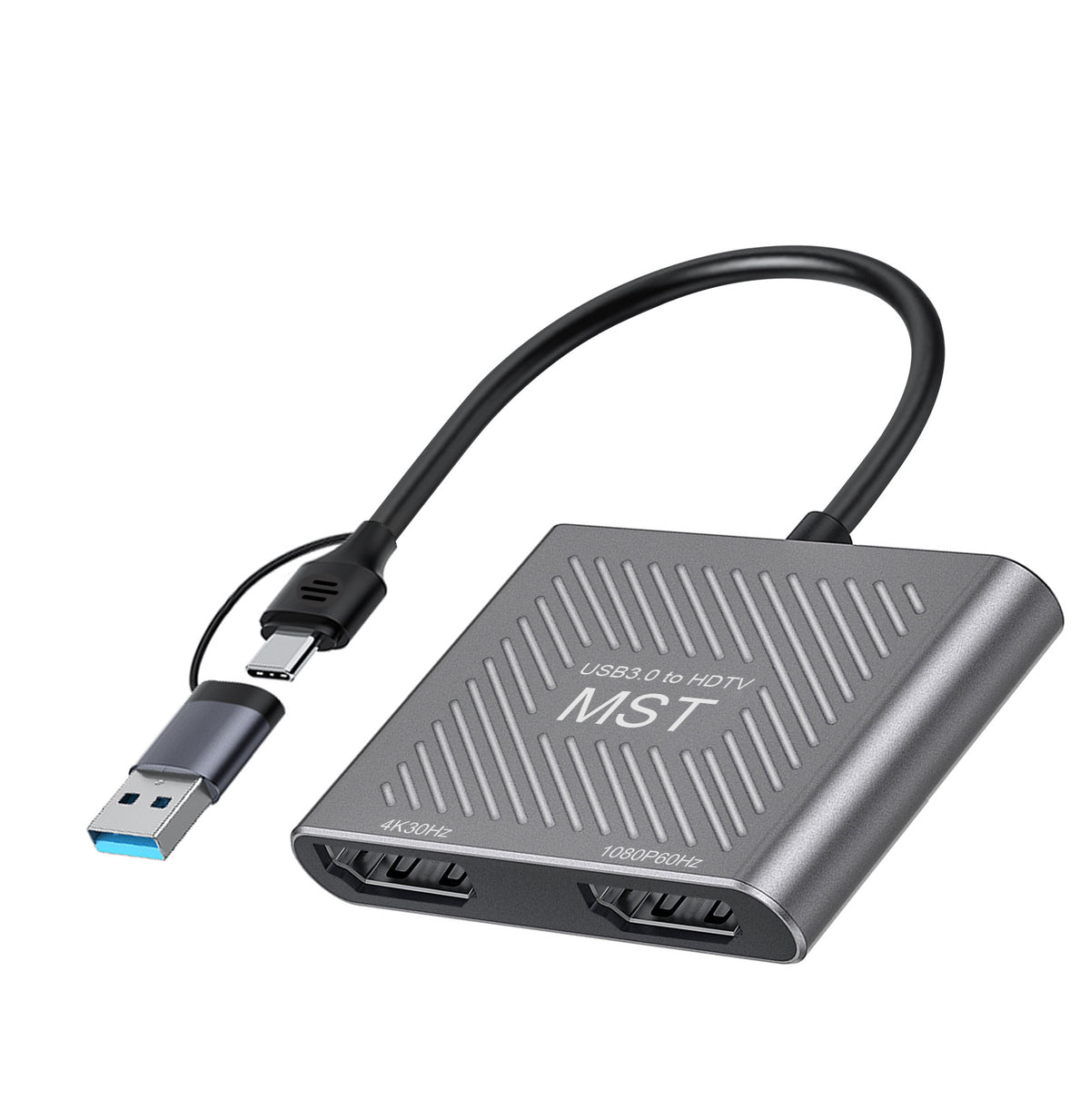 2 in 1 USB-A/C to Dual HDMI Adapter,1*4K@30Hz,1*1080P@60Hz HDMI Splitter Extended Display with Driver Support Mac OS/Windows HDMI Splitter for Dual Monitors MST Dual HDMI Adapter for 2 Monitors for MacBook/Dell/HP-UH02AC-1(UH02A-1))