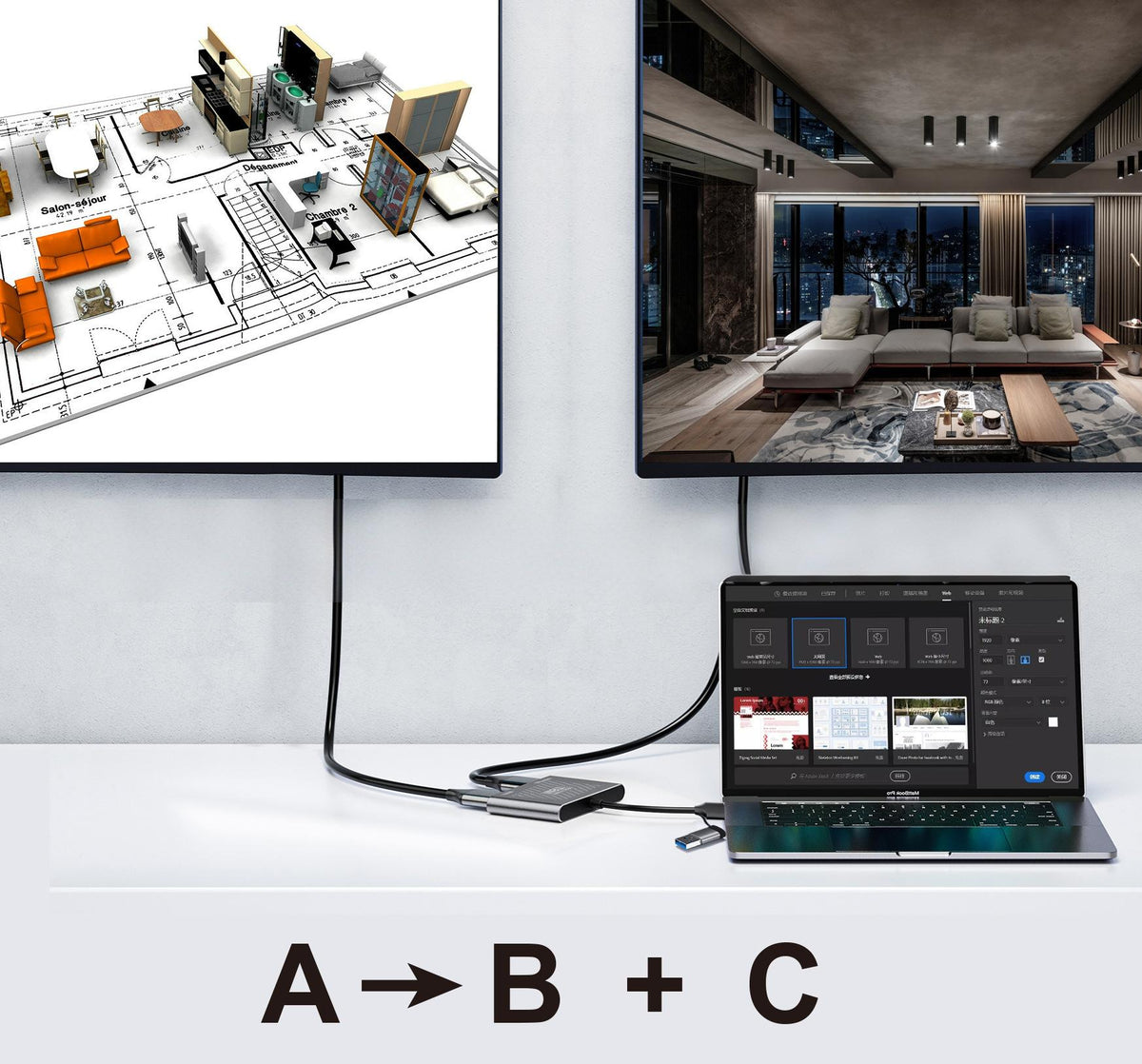 2 in 1 USB-A/C to Dual HDMI Adapter,1*4K@30Hz,1*1080P@60Hz HDMI Splitter Extended Display with Driver Support Mac OS/Windows HDMI Splitter for Dual Monitors MST Dual HDMI Adapter for 2 Monitors for MacBook/Dell/HP-UH02AC-1(UH02A-1))