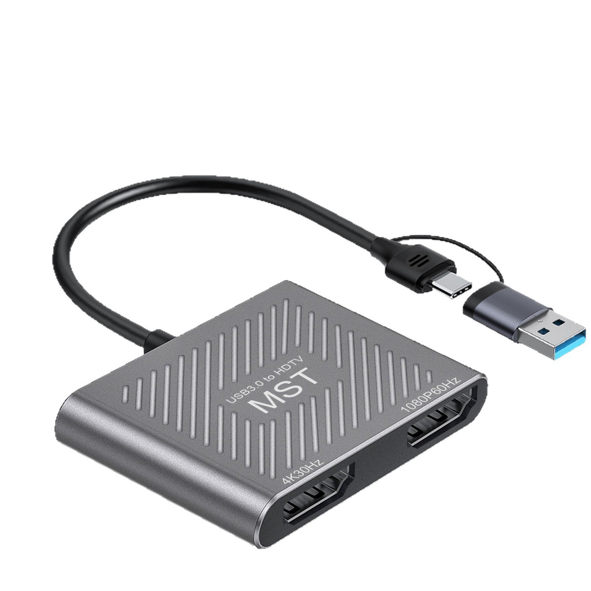 2 in 1 USB-A/C to Dual HDMI Adapter,1*4K@30Hz,1*1080P@60Hz HDMI Splitter Extended Display with Driver Support Mac OS/Windows HDMI Splitter for Dual Monitors MST Dual HDMI Adapter for 2 Monitors for MacBook/Dell/HP-UH02AC-1(UH02A-1))
