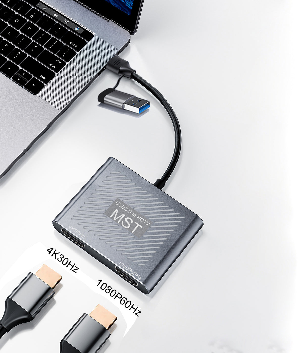 2 in 1 USB-A/C to Dual HDMI Adapter,1*4K@30Hz,1*1080P@60Hz HDMI Splitter Extended Display with Driver Support Mac OS/Windows HDMI Splitter for Dual Monitors MST Dual HDMI Adapter for 2 Monitors for MacBook/Dell/HP-UH02AC-1(UH02A-1))
