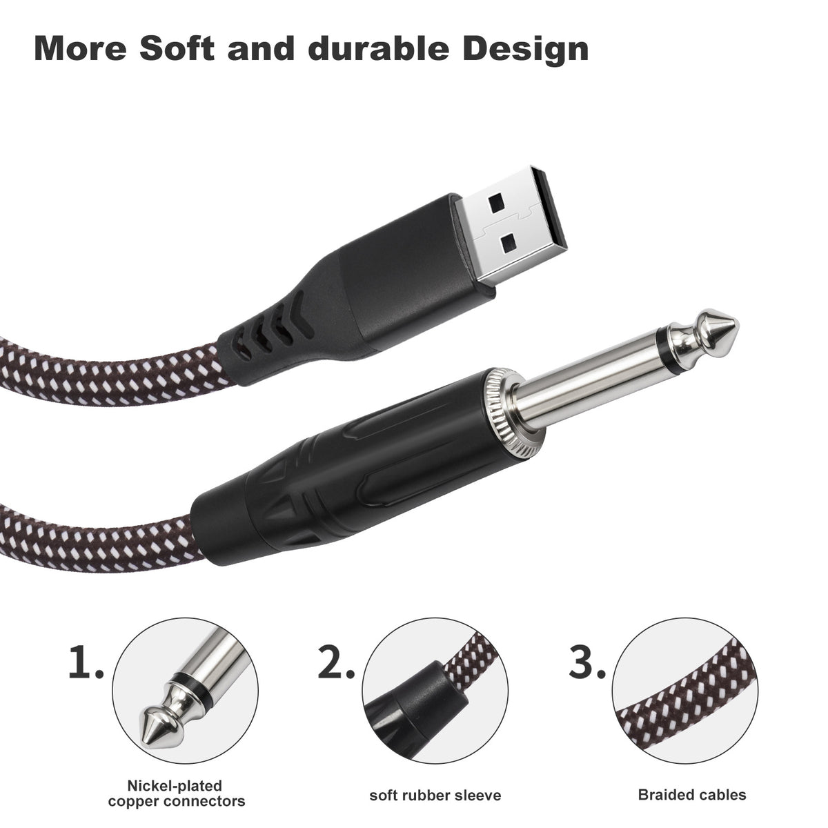 USB-A to 1/4 inch TRS Audio Stereo Cable, USB-A to 6.35mm Quarter inch Aux Jack Stereo Audio Cable for Laptop, Windows, PC, Amplifier, Speaker, Note: NOT Support Recording, Car, MP3, Truck, TV USB Ports