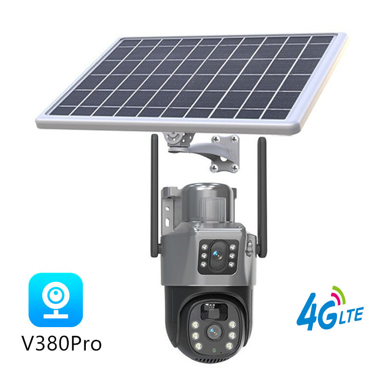 6MP Zoom Three Lens Dual Screen Solar Camera Outdoor 2K 4G WiFi PTZ 2-Way Talk Human Auto Tracking Security Camera V380Pro(Gray)--P0096-1-V1-S1