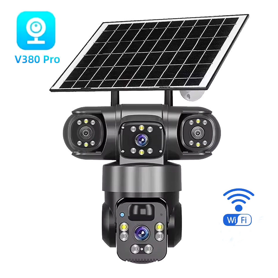 6MP Zoom Three Lens Dual Screen Solar Camera Outdoor 2K 4G WiFi PTZ 2-Way Talk Human Auto Tracking Security Camera V380Pro(Gray)--P0096-1-V1-S1