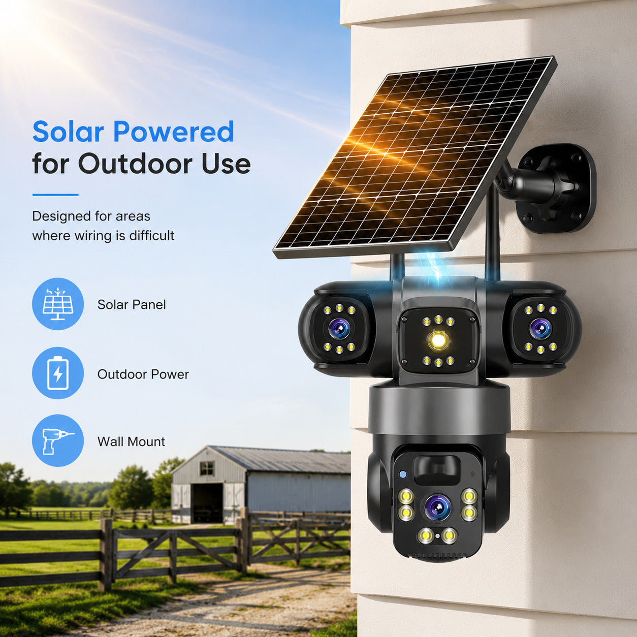 6MP Zoom Three Lens Dual Screen Solar Camera Outdoor 2K 4G WiFi PTZ 2-Way Talk Human Auto Tracking Security Camera V380Pro(Gray)--P0096-1-V1-S1