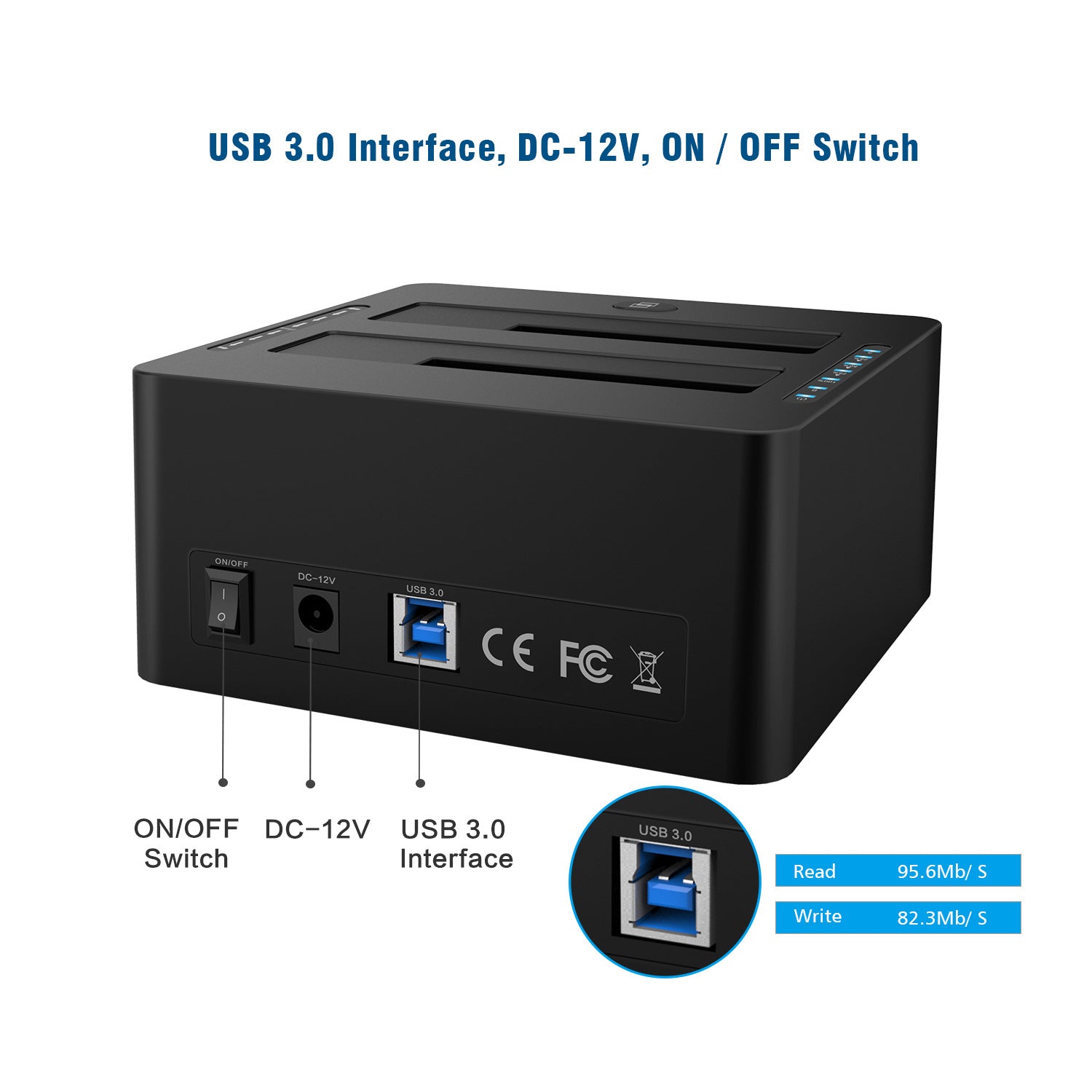 Dual-Bay Hard Drive Docking Station for USB TO 2.5 & 3.5 inch SATA HDD/SSD, Supports Offine Clone & UASP, 5Gbps, 2 * 10TB, USB 3.0 Hard Drive Reader for PC, Laptop, Windows, Mac OS, Linux, Black