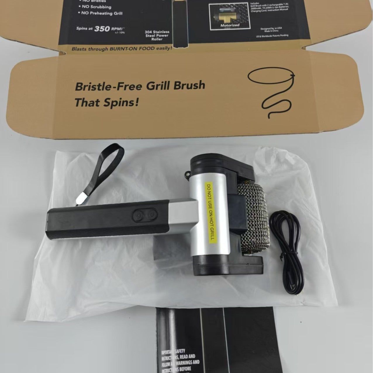 Rechargeable LED Light Roller Grill Brush 304 Food Grade Stainless Steel No Bristles BBQ Accessories