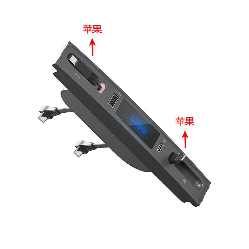 New Upgraded Docking Station with 2 Retractable Charging Cables, Support 27W PD Fast Charging, Car USB Hub Charger Multi Port for 2021 2022 2023 Tesla Model 3/Y, LED Lighting (PD+Type C)