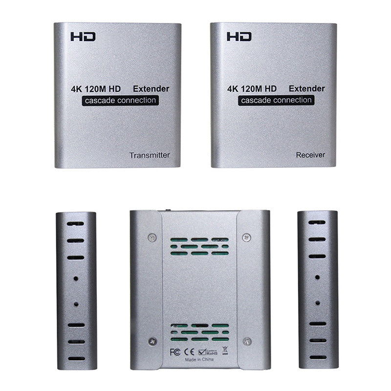 HD Extender Over Cat5e/6 RJ45 Ethernet Cable, Up to 120M 4K@30HZ HD Splitter Extension Video Audio Transmitter Support Laptop DVD TV Accessory-EX06-A-120-SY-V1-S1