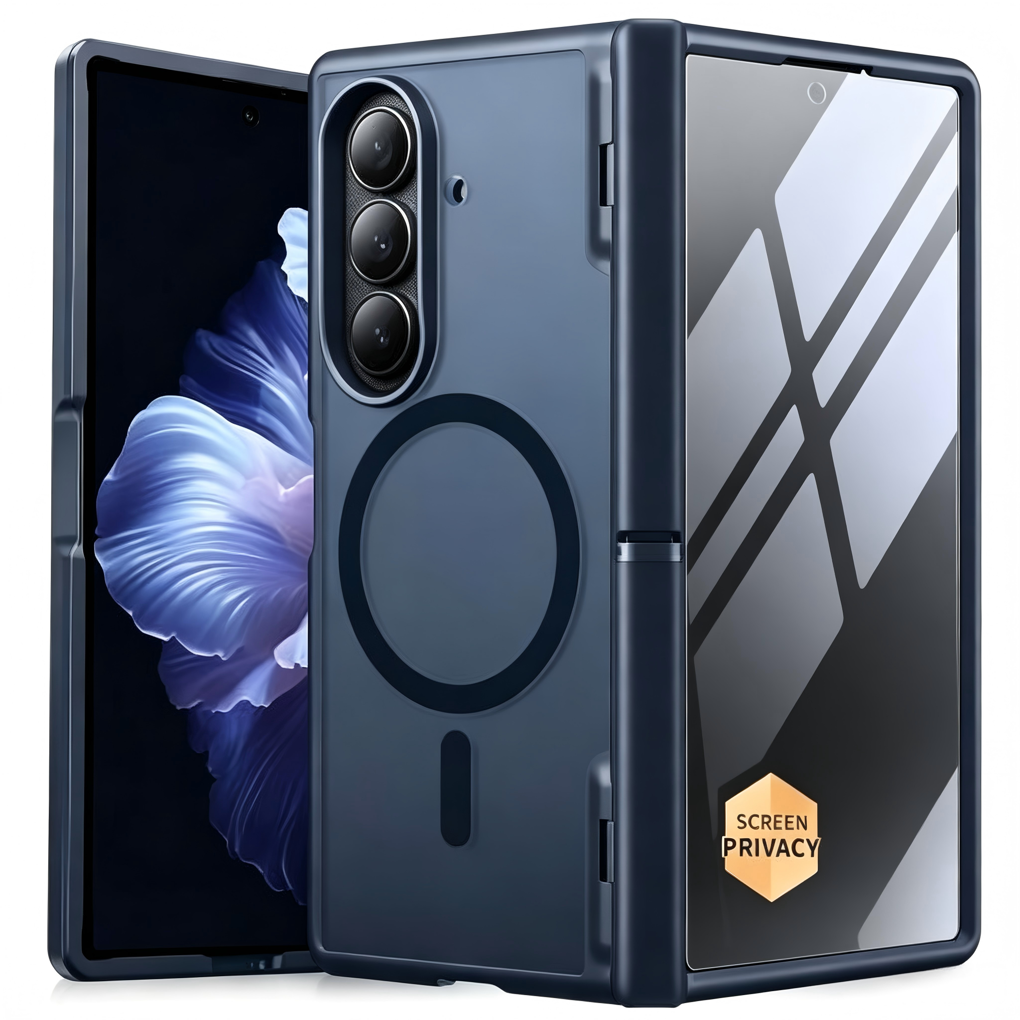 MOBOSI Shockproof Phone Case for Samsung Galaxy Z Fold 7, Full Body Hinge Protection & Built-in Privacy Screen Protector, MagSafe Compatible Magnetic Cover for Z Fold7, Deep Blue