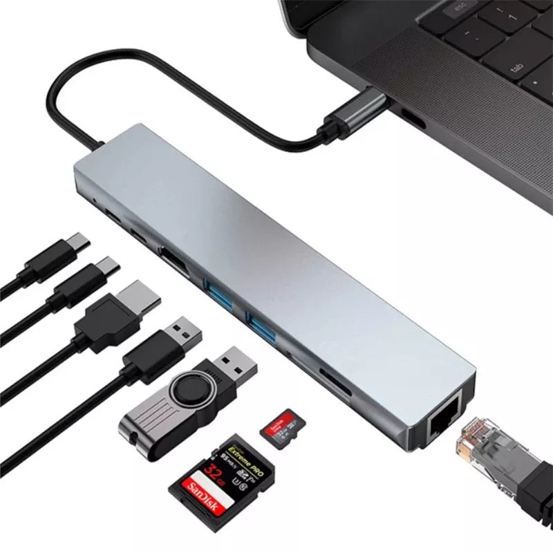 USB C HUB, 8 in 1 USB C Adapter with 4K HDMI,100W PD, USB C Port, USB 3.0,RJ45 Ethernet, SD/TF Card Reader, Docking Station Compatible with MacBook Pro/Air USB C Laptops and Other TypeC Devices-UH08-24