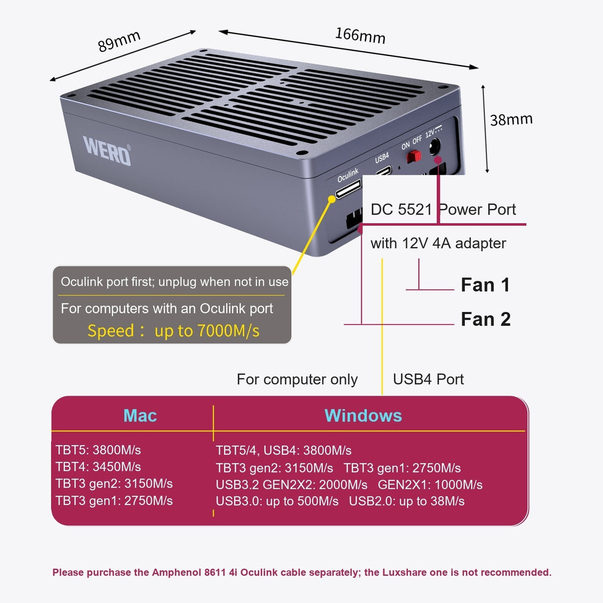 WERO USB4+OCULINK U2/U3 Hard Disk Box Enterprise SSD Solid State Box V-Port Battery Thunderbolt 3/4/5(1XU2-V40-OCULINK)