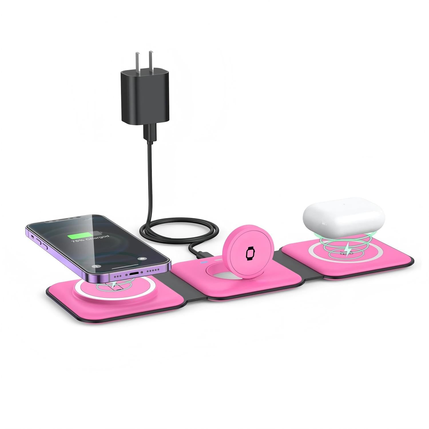 Wireless Charger 3 in 1,RTOPS Magnetic Travel Wireless Charging Station Multiple Devices,GaN 3 in 1 Charging Station,Compatible for iPhone16/15/14/13/12/Pro/Max,iWatch,AirPods 3/2/Pro(Adapter Includes)