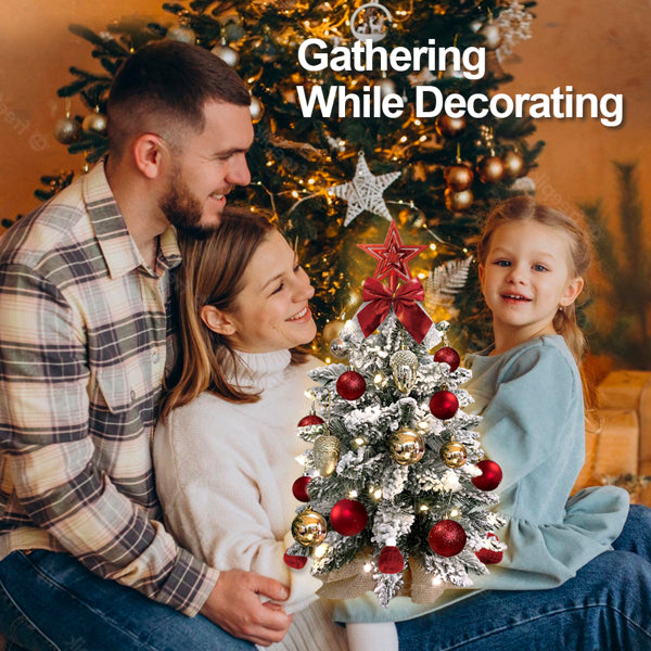 55cm Pre-lit Mini Christmas Tree with Lights for Tabletop Artificial Christmas Tree with Flocked Snow, Exquisite Decor & Xmas Decorations for Home & Office Decor