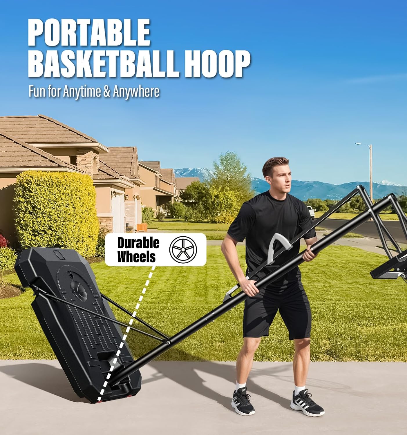 Basketball Hoop Outdoors, 4.4 - 10 ft Adjustable Height, Weather - Resistant Heavy Base and 45 Inch Shatterproof Backboard, Portable Basketball Hoop Goal System for Kids Teenagers and Adults - QGeeM