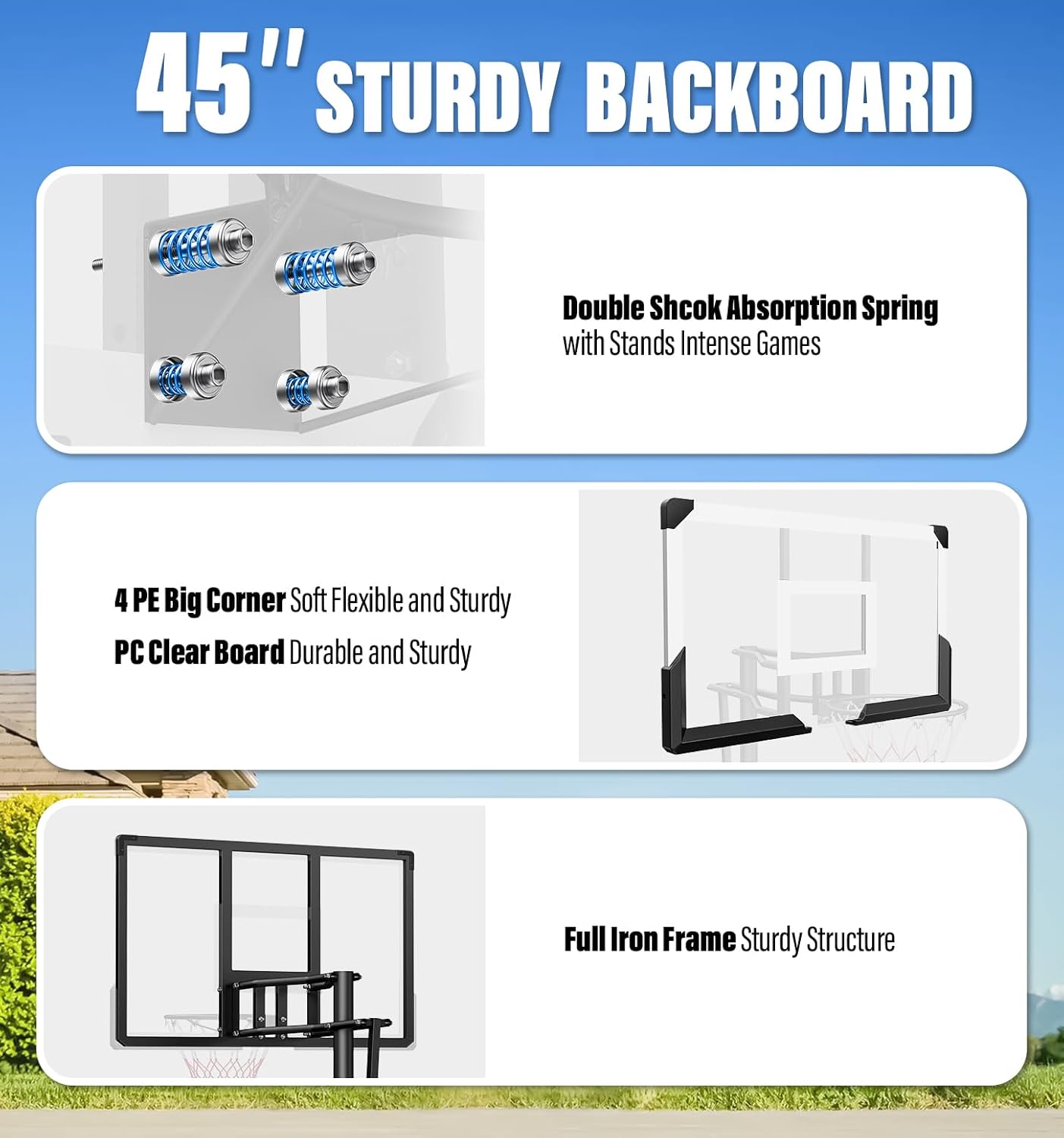 Basketball Hoop Outdoors, 4.4 - 10 ft Adjustable Height, Weather - Resistant Heavy Base and 45 Inch Shatterproof Backboard, Portable Basketball Hoop Goal System for Kids Teenagers and Adults - QGeeM
