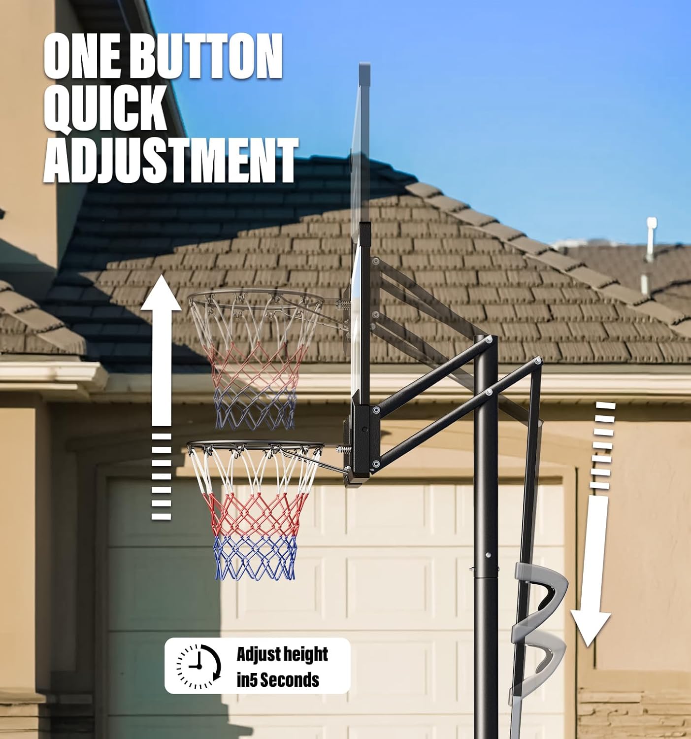 Basketball Hoop Outdoors, 4.4 - 10 ft Adjustable Height, Weather - Resistant Heavy Base and 45 Inch Shatterproof Backboard, Portable Basketball Hoop Goal System for Kids Teenagers and Adults - QGeeM