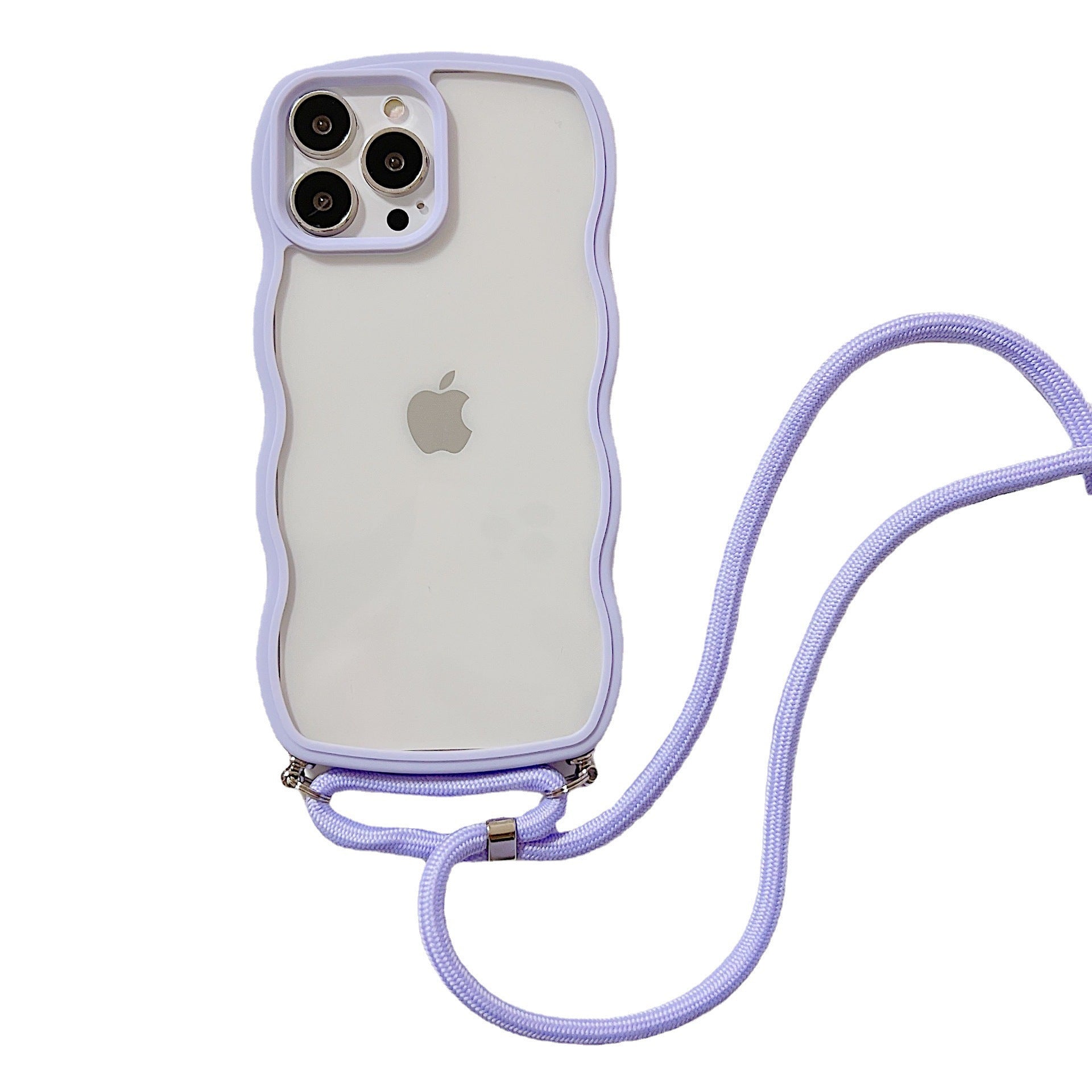 Cute Curly Wavy Crossbody Lanyard Clear Case for iPhone 15 14 13 12 11 Pro Max X XR XS 7 8 Plus Strap Rope Cord Necklace Hang Cover - QGeeM