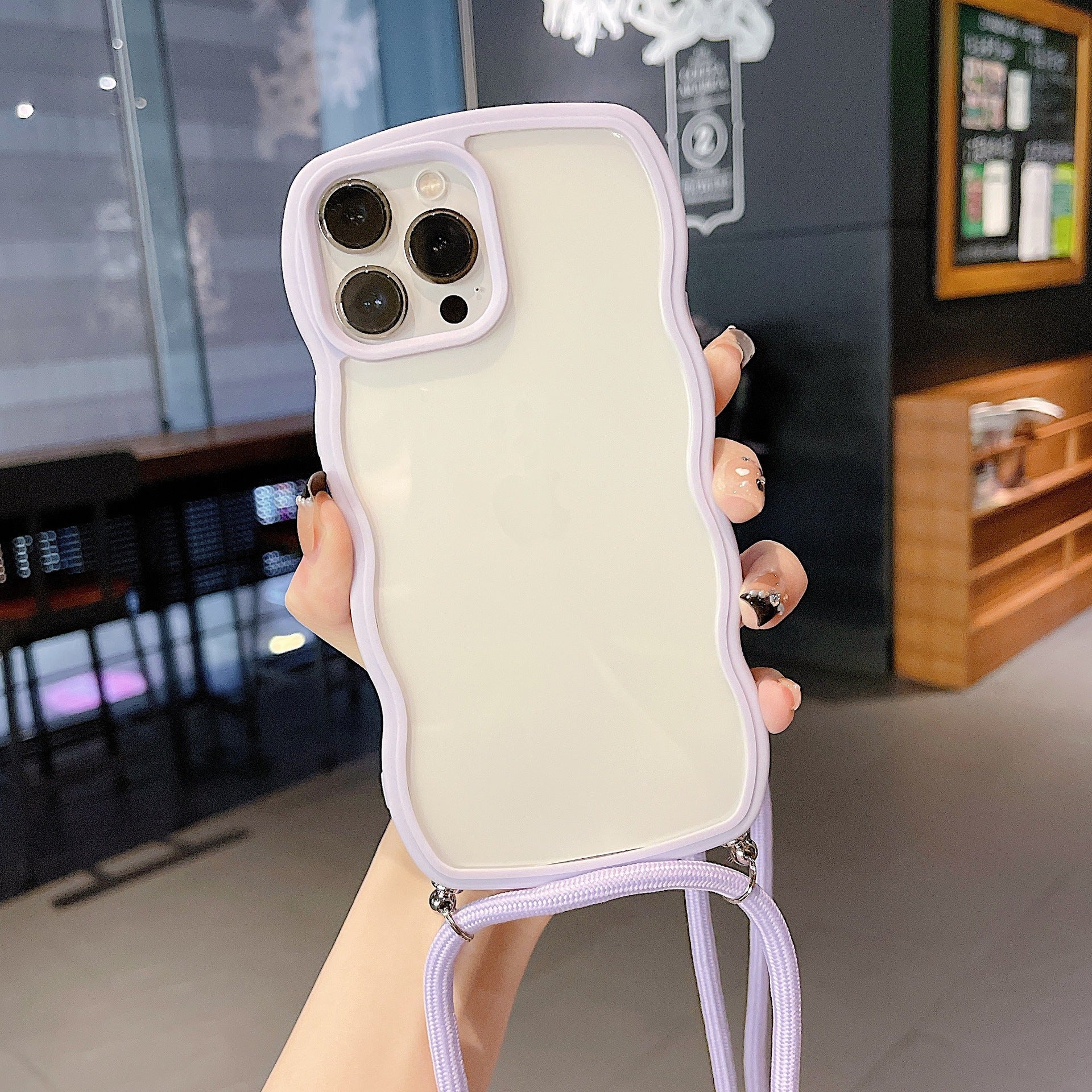Cute Curly Wavy Crossbody Lanyard Clear Case for iPhone 15 14 13 12 11 Pro Max X XR XS 7 8 Plus Strap Rope Cord Necklace Hang Cover - QGeeM