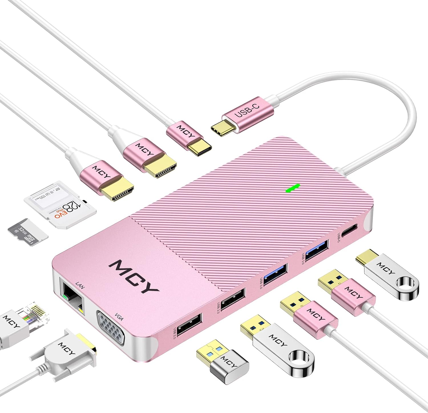 Docking Station, MCY 12 in 1 Triple Display Laptop USB C Docking Station Dual Monitor USB Type C Hub with Dual HDMI VGA Adapter,Compatible for MacBook and Windows - QGeeM