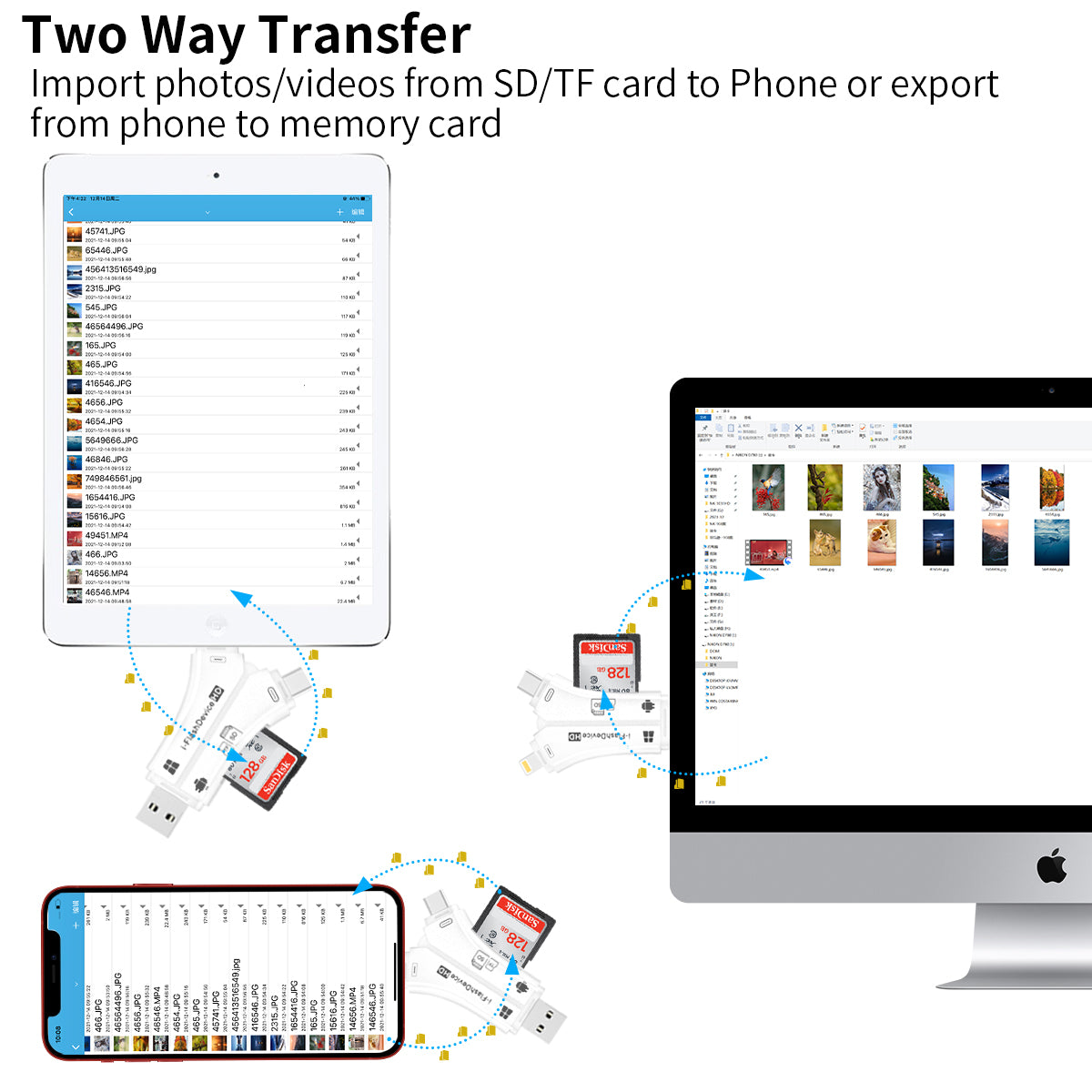 4 in 1 Micro SD Card Reader Trail Camera Viewer, Portable Memory Card Reader SD Card Adapter for SD and TF Cards for iPhone/ipad/Android/Mac/Computer/Camera--ST12-A