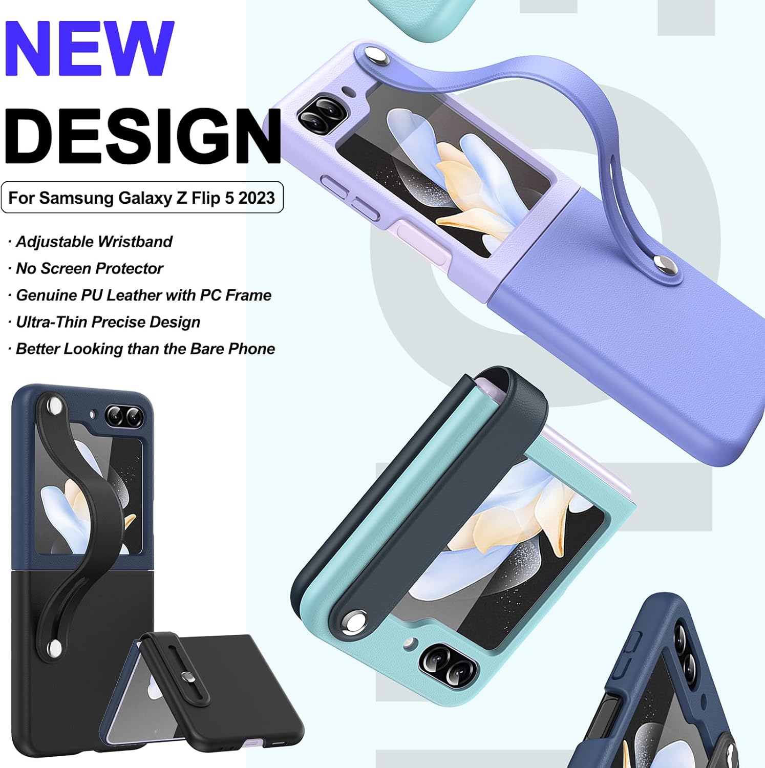 Fold Phone Case for Samsung Galaxy Z Flip 6/5, with Expansion Wristband + Kickstand Function, Free Folding Ultra - Thin Shell for Women Girl, Shockproof Protective Case - QGeeM