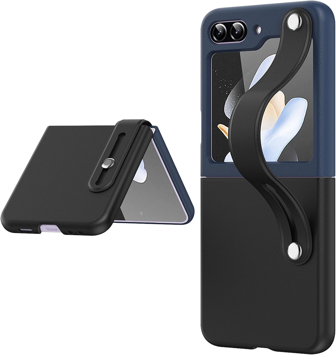 Fold Phone Case for Samsung Galaxy Z Flip 6/5, with Expansion Wristband + Kickstand Function, Free Folding Ultra - Thin Shell for Women Girl, Shockproof Protective Case - QGeeM