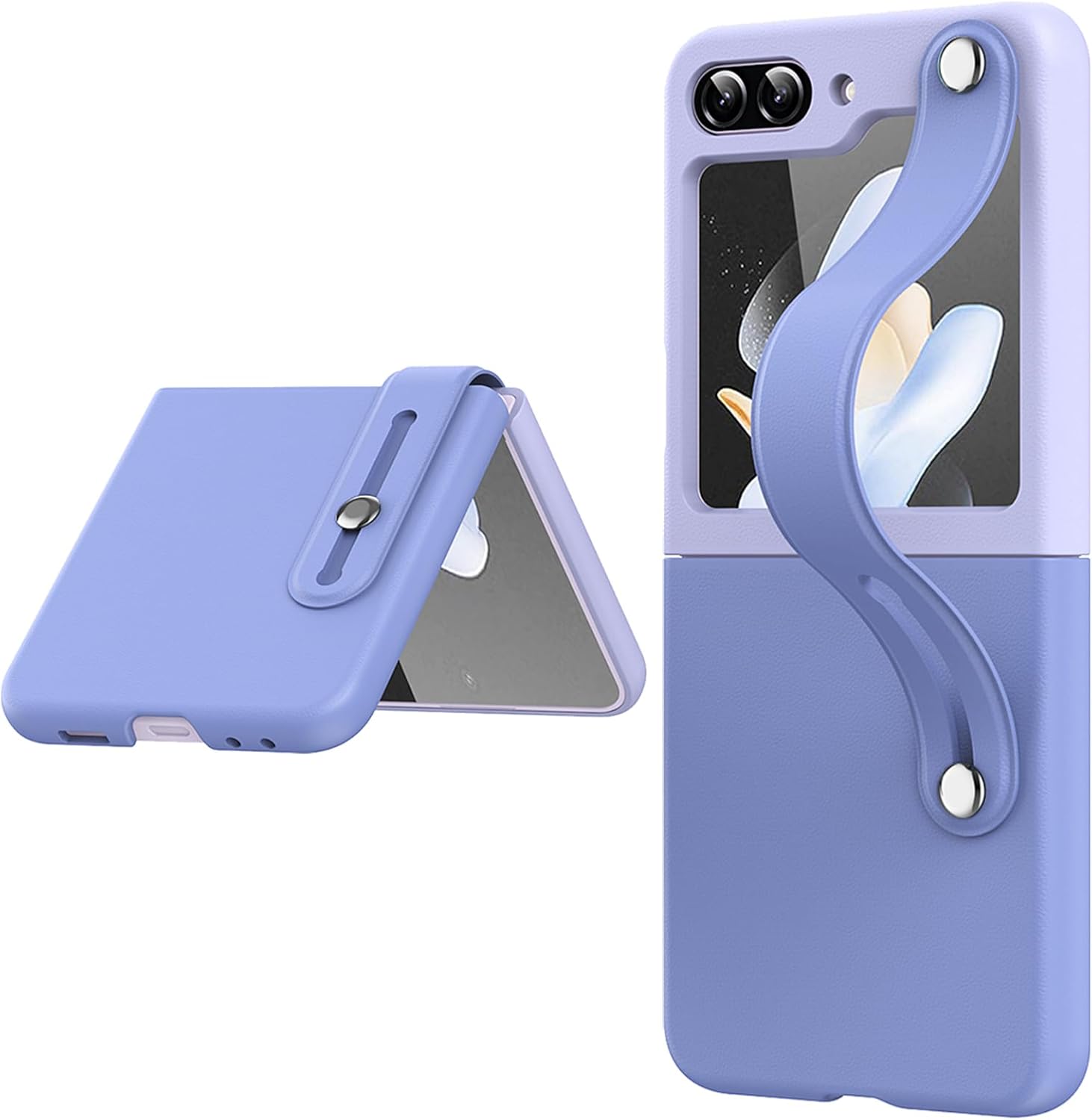 Fold Phone Case for Samsung Galaxy Z Flip 6/5, with Expansion Wristband + Kickstand Function, Free Folding Ultra - Thin Shell for Women Girl, Shockproof Protective Case - QGeeM